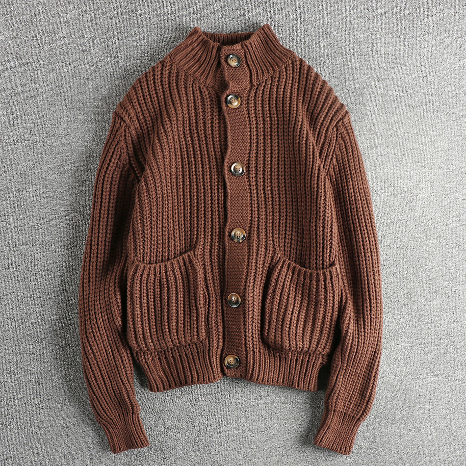 Damen Strickjacke mit großen Taschen und Knopfverschluss WW