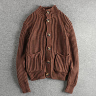 Damen Strickjacke mit großen Taschen und Knopfverschluss WW