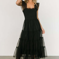 Damen romantisches Maxikleid mit Rüschendetails WW