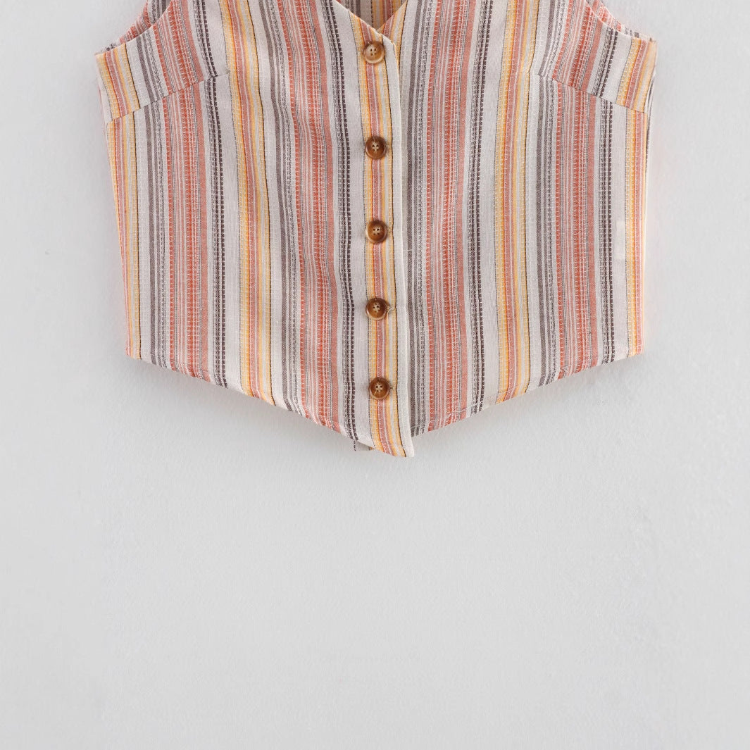 Damen ärmellose Bluse mit V-Ausschnitt und stilvollem Streifenmuster W&W Mode