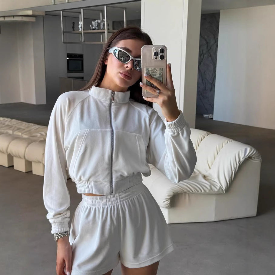 Damen sportlicher Freizeitjacken- und Shorts-Set mit leichtem Material WW