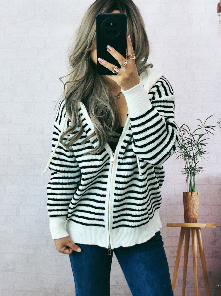 Damen Sportlicher Hoodie mit Streifenmuster und lässigem Schnitt WW