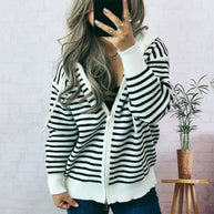 Damen Sportlicher Hoodie mit Streifenmuster und lässigem Schnitt WW