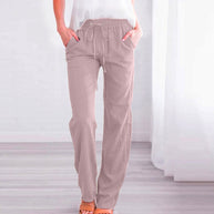 Damen Bequeme Leinen-Hose mit elastischem Bund und Taschen WW