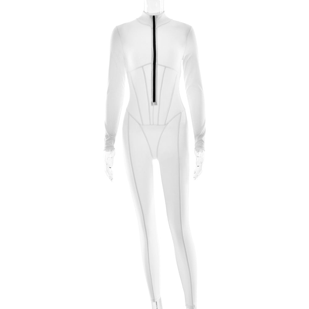 Damen Sportlicher Langarmanzug mit hochwertigem Reißverschluss und figurformendem Design W&W Mode