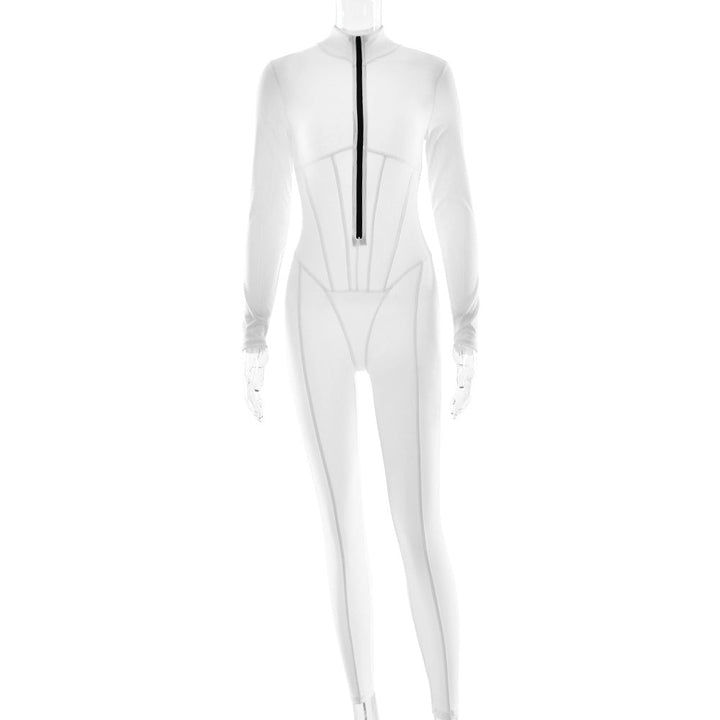 Damen Sportlicher Langarmanzug mit hochwertigem Reißverschluss und figurformendem Design W&W Mode