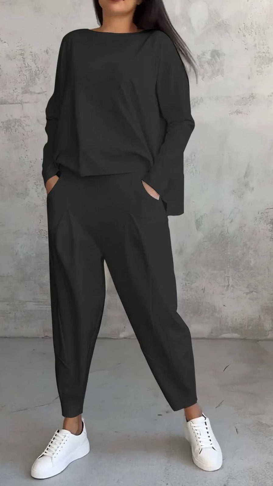 Damen bequeme Freizeitanzug mit weitem Schnitt und seitlichen Taschen WW