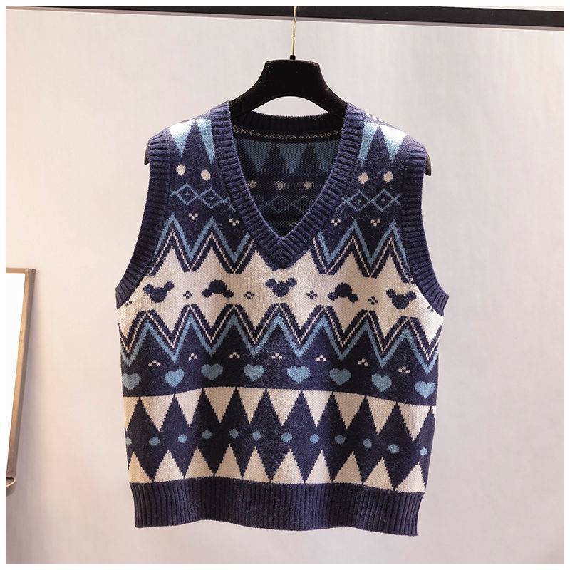 Damen Strickweste mit V-Ausschnitt und geometrischem Muster WW