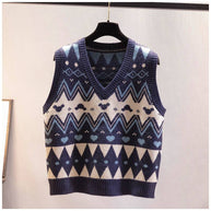 Damen Strickweste mit V-Ausschnitt und geometrischem Muster WW