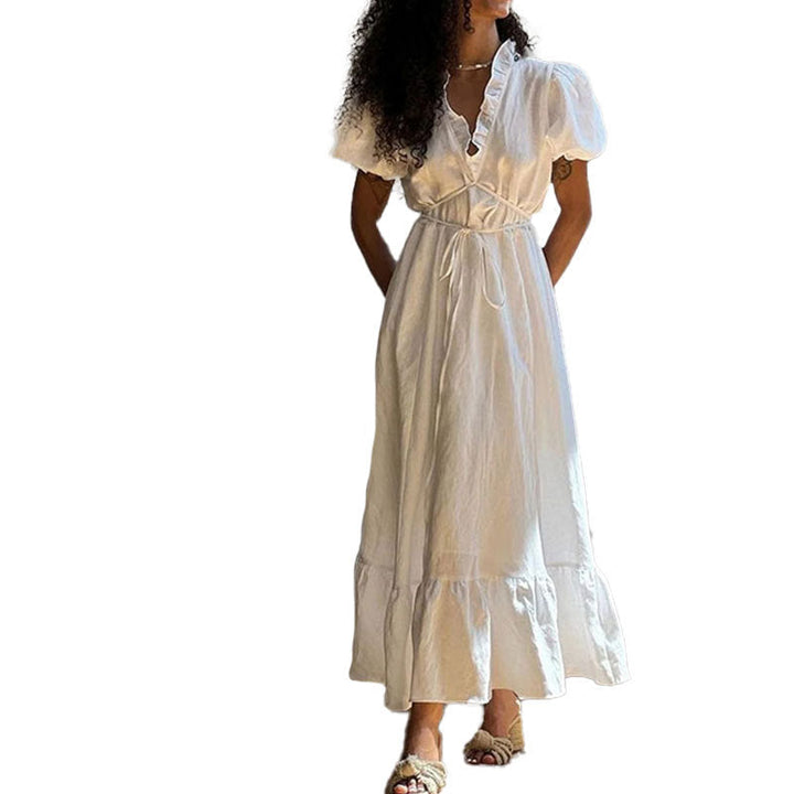 Damen Maxikleid mit luftiger Wickeloptik und dekorativem Rüschensaum W&W Mode