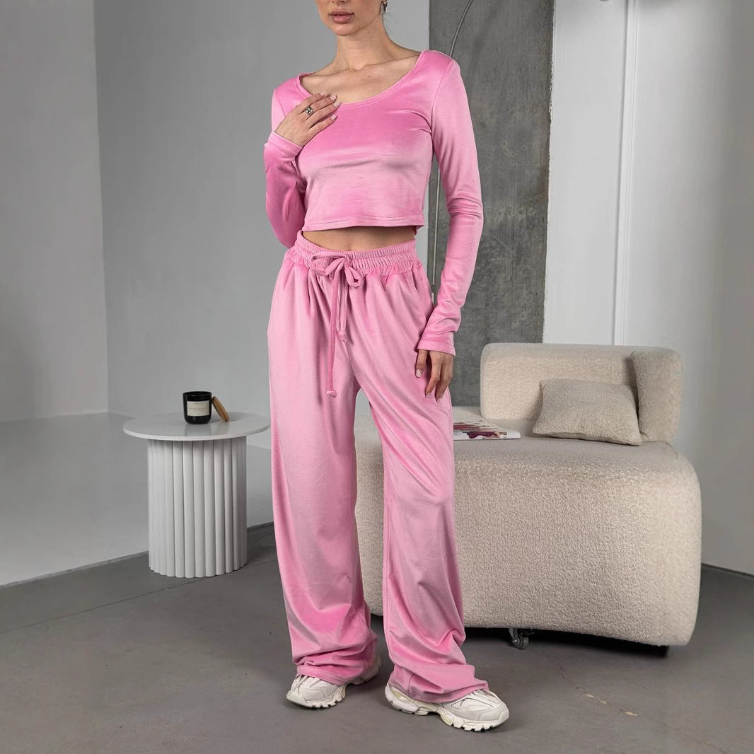 Damen sportliches Crop-Top und weite Hose Set WW