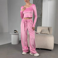 Damen sportliches Crop-Top und weite Hose Set WW