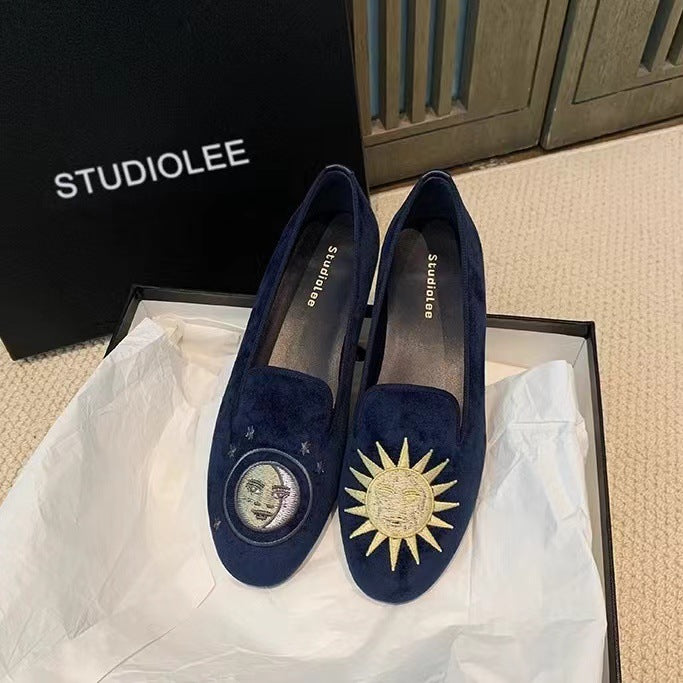 Damen Bestickte Samt Slipper WW