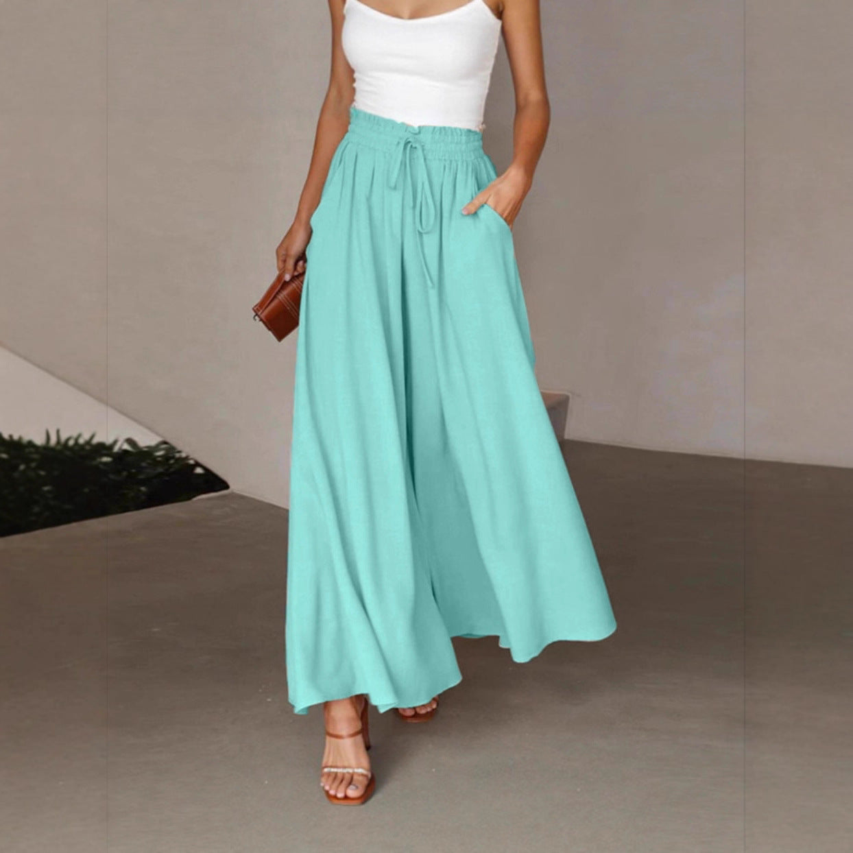 Damen weite Hose mit elastischem Bund und Taschen WW