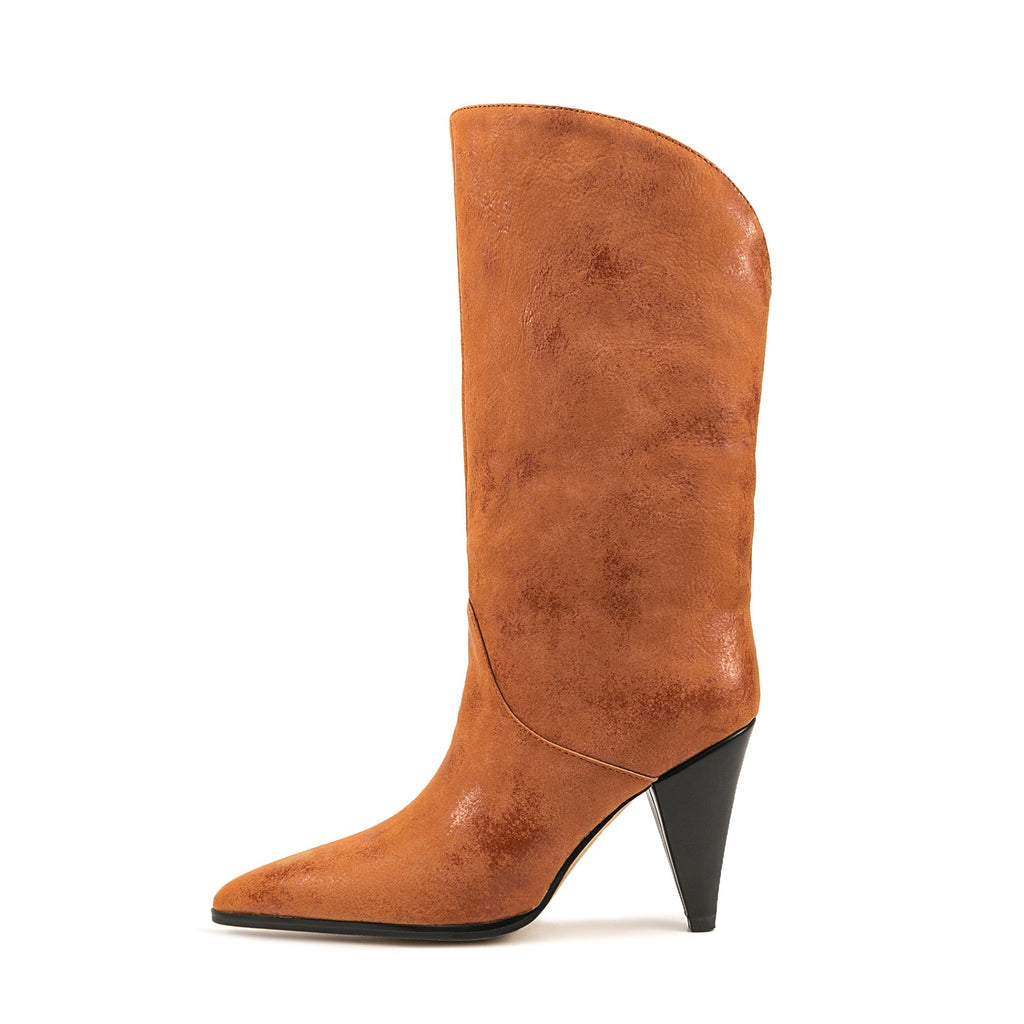 Damen Spitz-Zehen High-Heel Western Stiefel mit skulpturalem Design WW