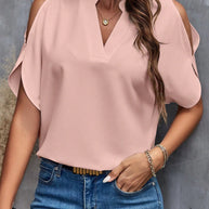 Damen Blusenshirt mit Cut-Out-Ärmeln und modischem Stehkragen WW
