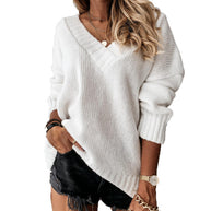 Damen V-Ausschnitt Strickpullover mit Oversize-Schnitt und Rippdetails WW