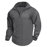 Herren strukturierter Fleece-Pullover mit hohem Kragen und halbem Reißverschluss WW