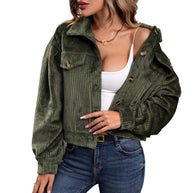 Damen Strickjacke im lässigen Cord-Look mit dekorativen Knöpfen und zwei Brusttaschen WW