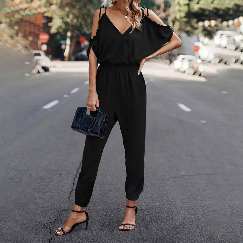 Damen Eleganter Overall mit rüschendetails und praktischem Gummizug W&W