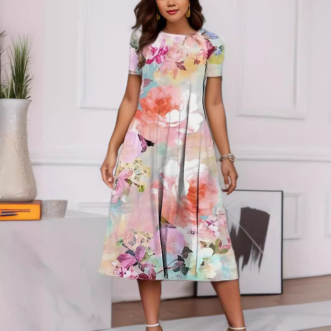 W&W Mode | Floraler Print Frühling Sommer Kurzarmkleid