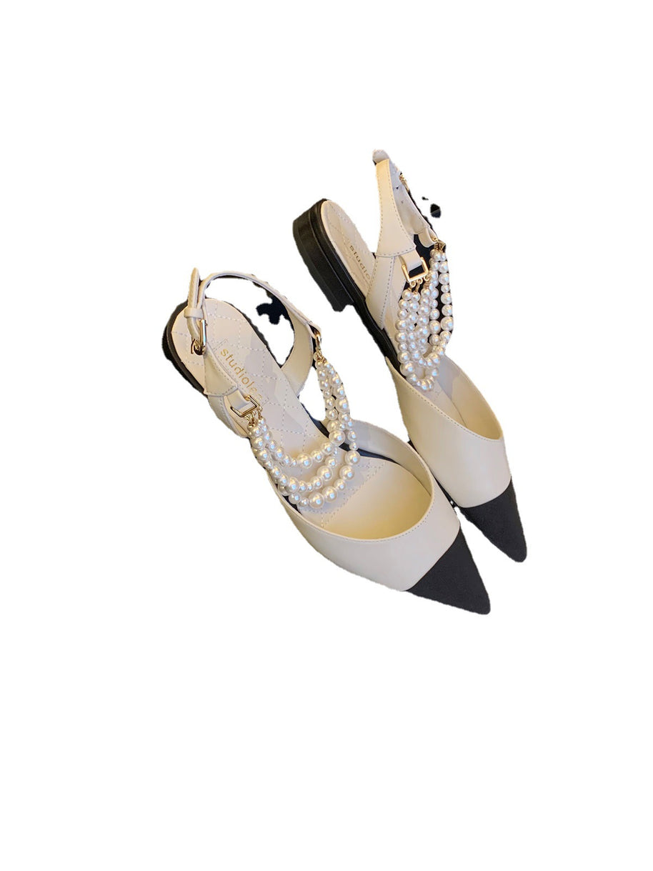 Damen Sling-Pumps mit eleganter Perlenapplikation und spitz zulaufender Form WW