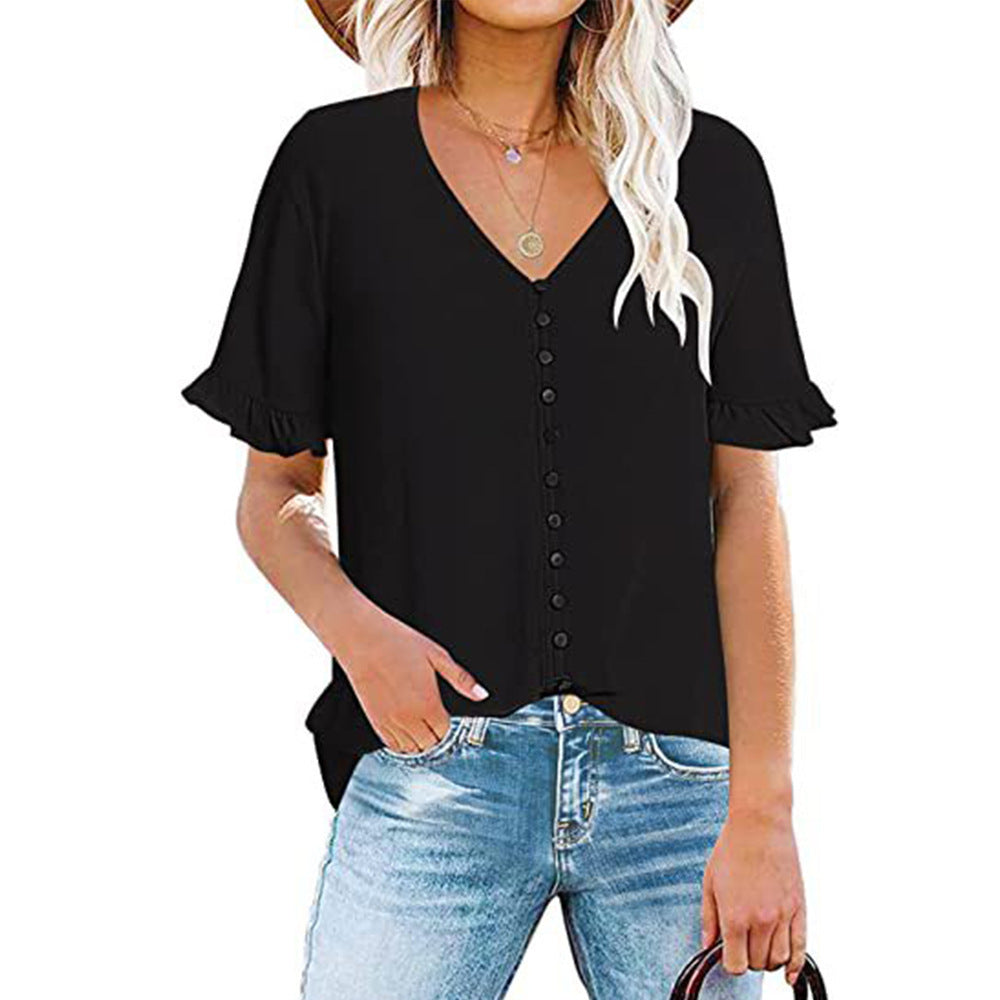 Damen Bluse mit Rüschendetails und Knopfleiste WW