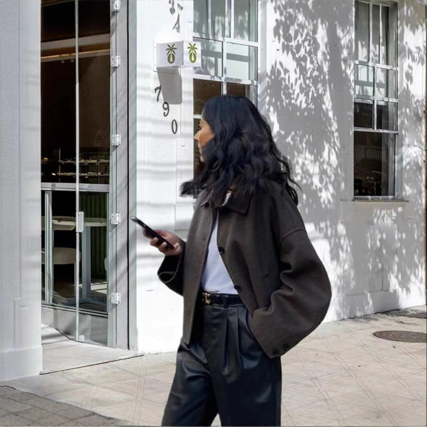 Damen kuschelige Wolljacke mit Knopfverschluss WW