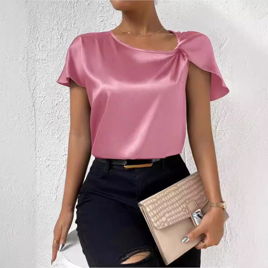 WW | Satin Twist einfarbiger lockerer vielseitiger Top
