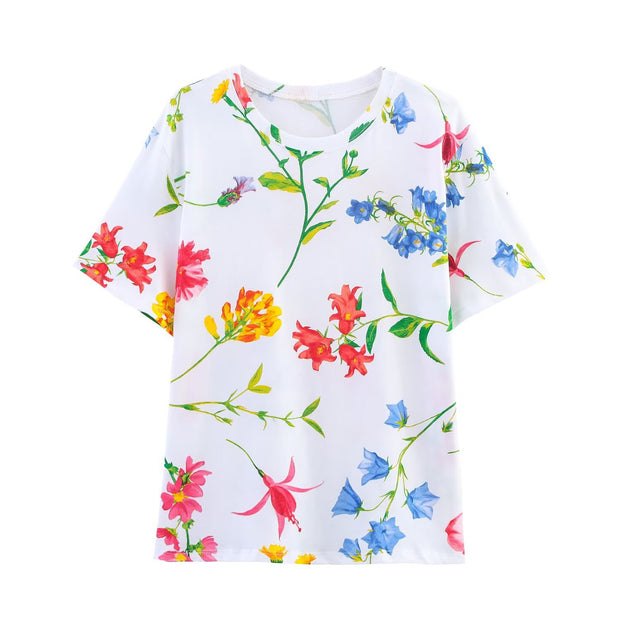 Damen T-Shirt aus hochwertiger Baumwolle mit floralem Print und lässigem Schnitt WW