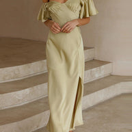 Damen Off-Shoulder Midi-Kleid mit voluminösen Ärmeln und eleganten Akzenten WW