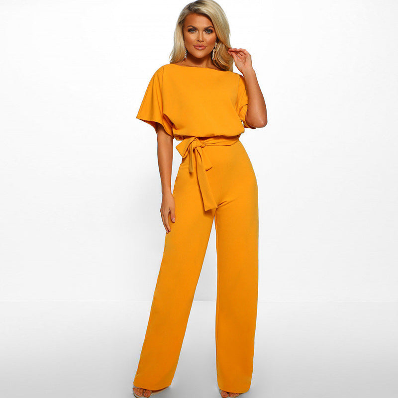 Damen Eleganter Weit Beins Jumpsuit mit Bindegürtel WW