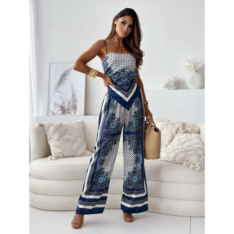 Damen Bohemian Bedruckter Weitbeiniger Overall WW