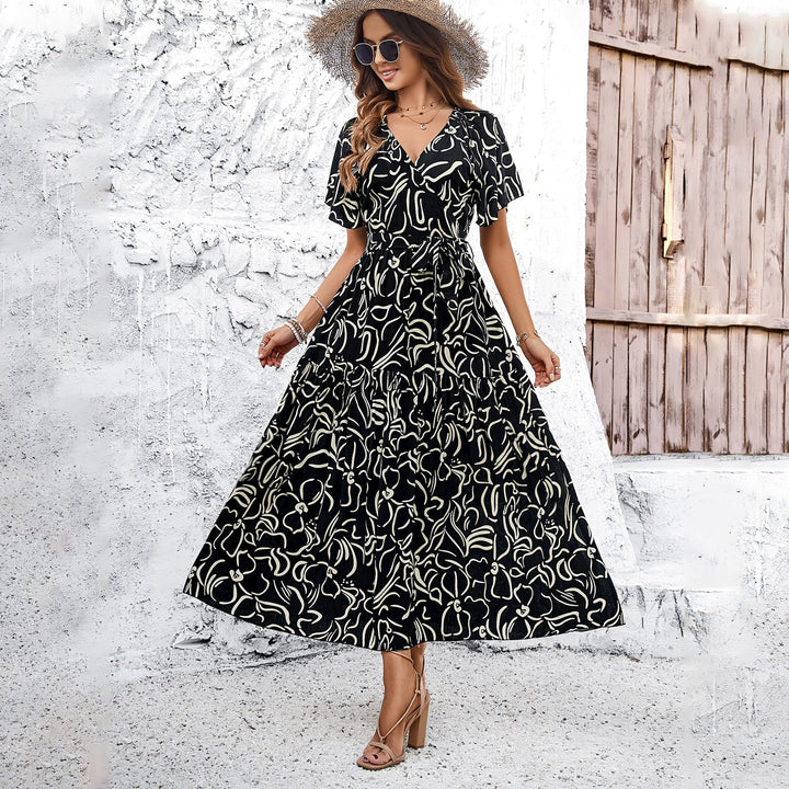 Damen Wickelkleid mit voluminösen Ärmeln und verspieltem Muster W&W Mode