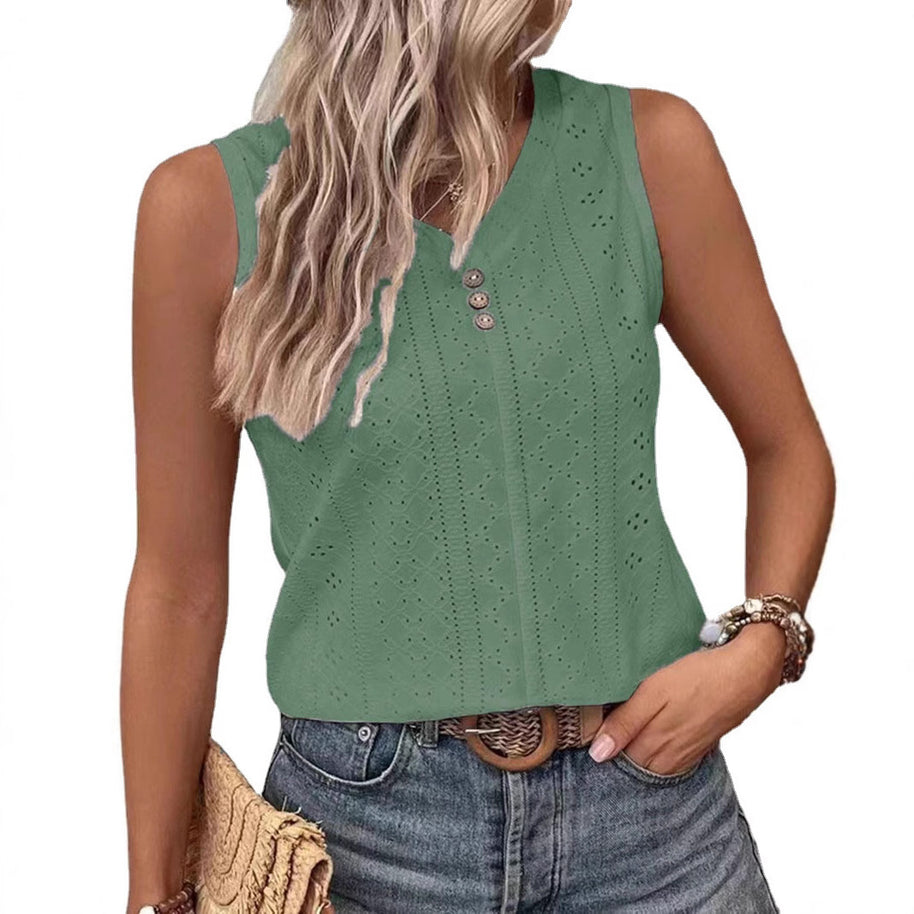Damen Ärmelloses Top mit Knopfdetail und Lochmuster WW