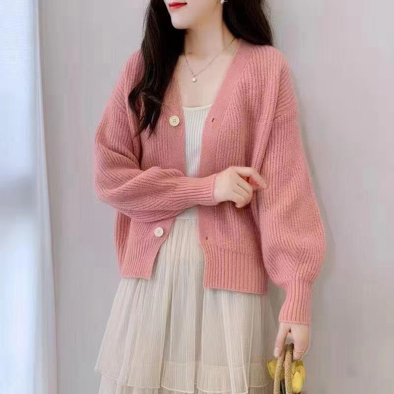 Damen Bequeme Strickjacke mit weiten Ärmeln und dezentem Rippdesign WW