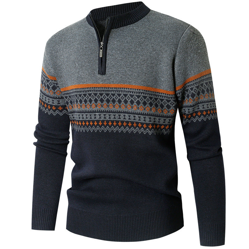 Herren Pullover mit modernem Reißverschluss und geometrischem Muster WW