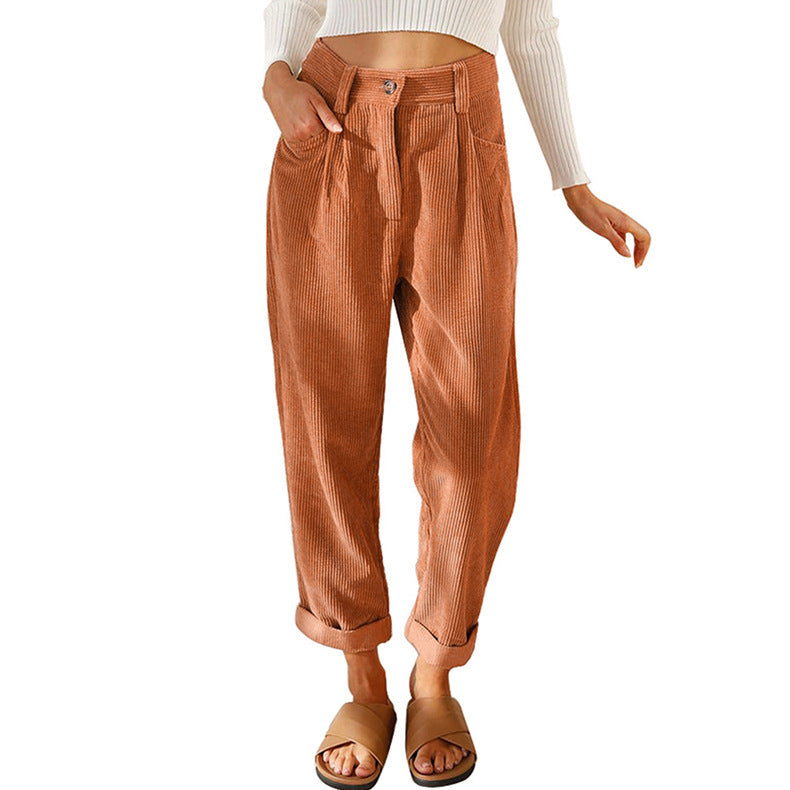 Damen Hochwertige Bundfalten-Hose mit umgeschlagenem Saum und eleganter Passform WW