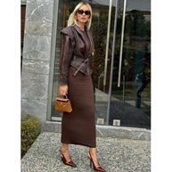 Damen stilvolle Kunstlederjacke mit Drapierung und taillierbarem Gürtel WW