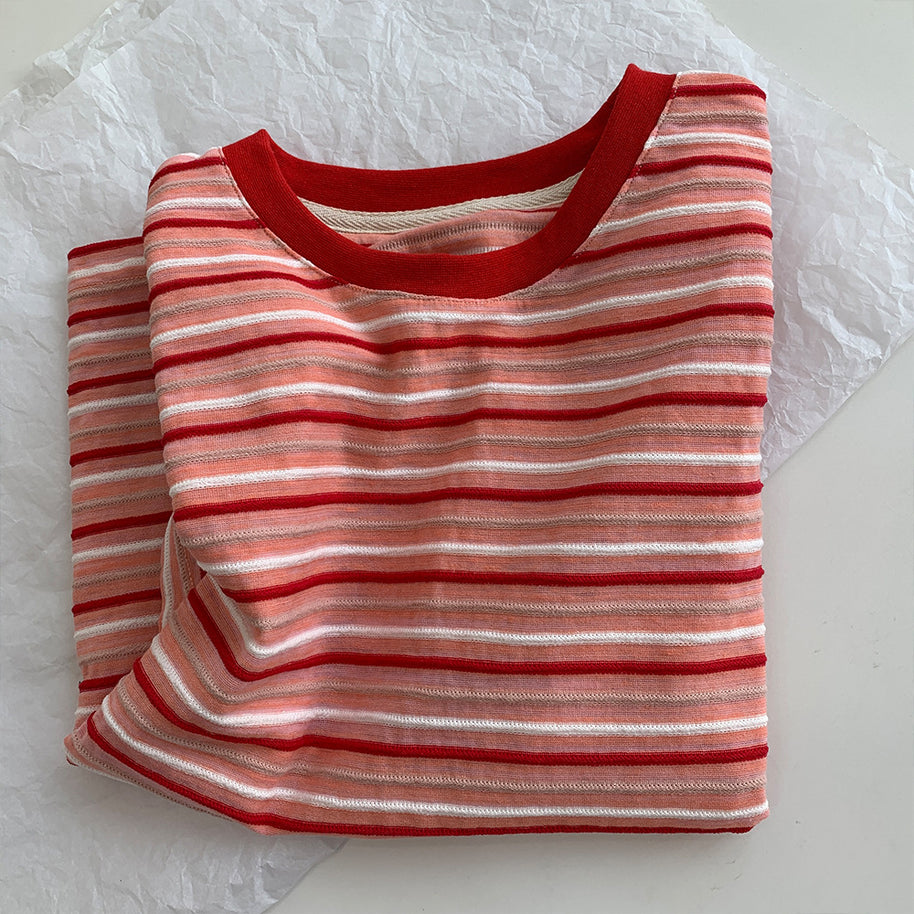 Damen Bequem Gestreiftes Kurzarm-T-Shirt Set WW