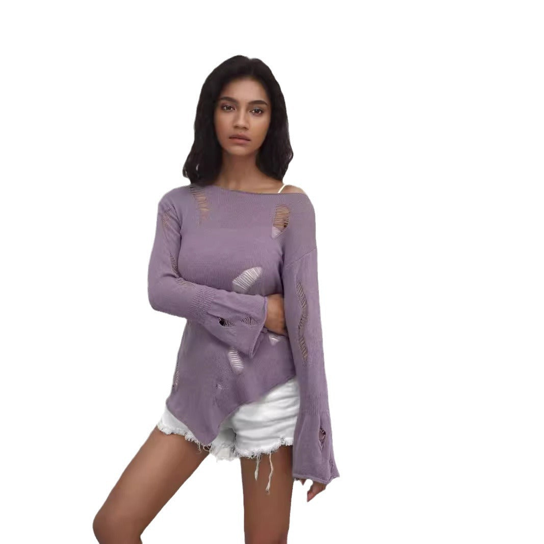 Damen Strickpullover mit lässigem, ausgefranstem Design WW