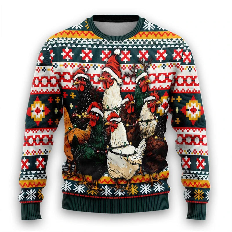 W&W Mode | Buntes Santa Claus Cartoon Druck - Schwarzer Feiertags-Icon Pullover