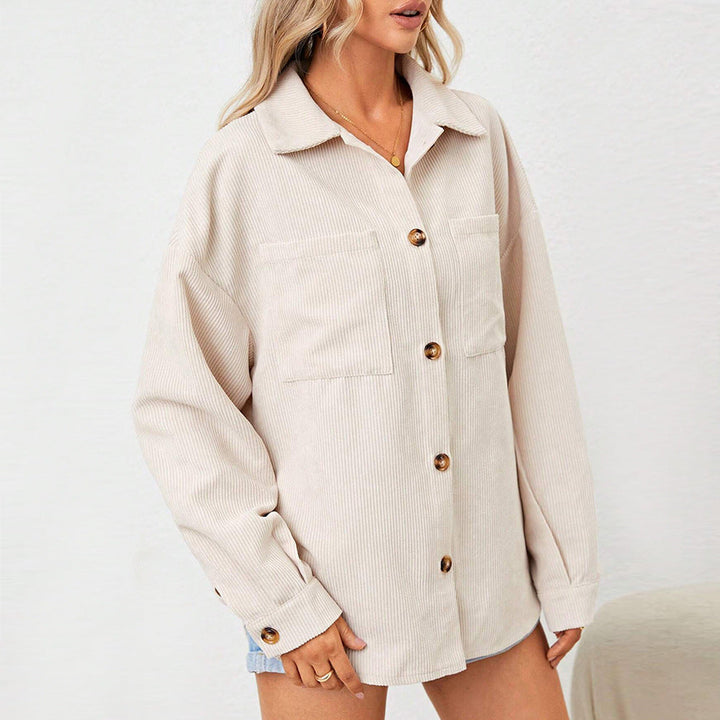 Damen Cord-Jacke mit lässigem Schnitt und knöpfbarem Oversize-Design W&W Mode