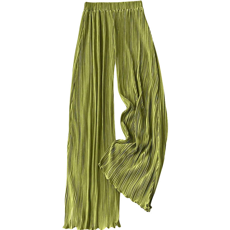 Damen plissierte Sommerhose mit hohem Bund und elastischem Taillenbund WW