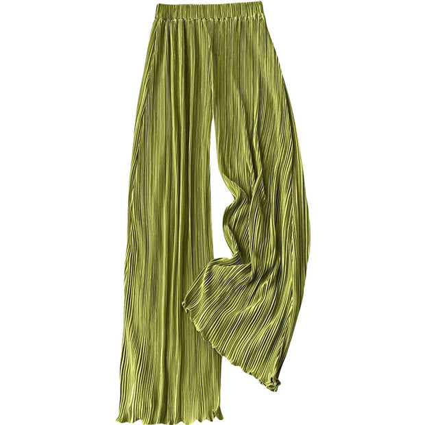 Damen plissierte Sommerhose mit hohem Bund und elastischem Taillenbund WW