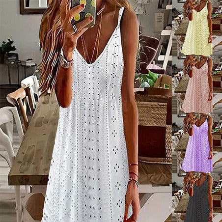 Damen Ärmelloses Maxikleid mit elegantem Lochmuster und V-Ausschnitt WW