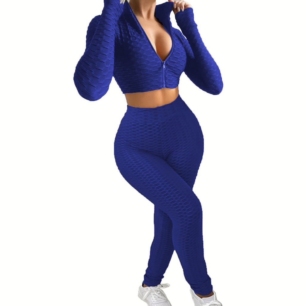 Damen Sportliches Set aus innovativem Strukturstoff mit cropped Hoodie und High-Waist Leggings WW