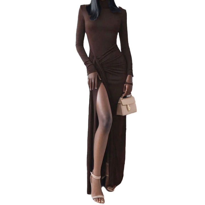 Damen Maxikleid mit hohem Stehkragen und asymmetrischem Schnitt W&W Mode
