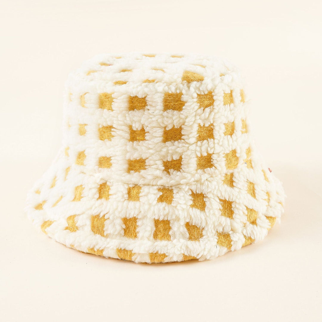 Damen Fleece-Bucket-Hut mit verspieltem Karomuster und weicher Struktur W&W Mode