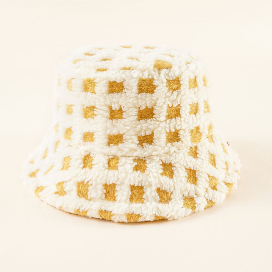Damen Fleece-Bucket-Hut mit verspieltem Karomuster und weicher Struktur WW